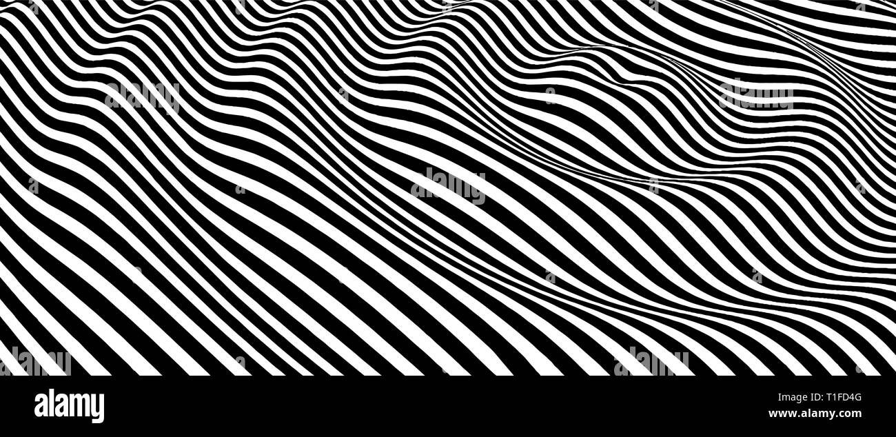 Landscape background. Terrain. Black and white background. Pattern with optical illusion. 3D Vector illustration Stock Vector