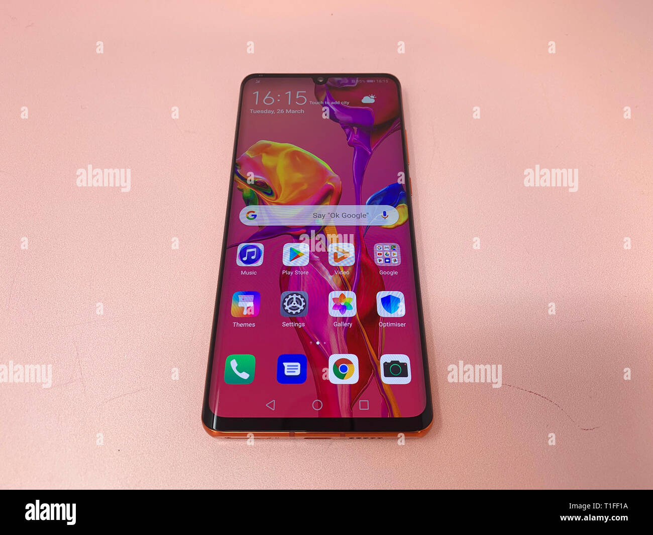 The new Huawei P30 Pro which is part of the Chinese firm's new flagship smartphone range that they unveiled in Paris. The smartphone giant is stepping up its attempts to overtake Samsung as the biggest mobile phone maker in the world. Stock Photo
