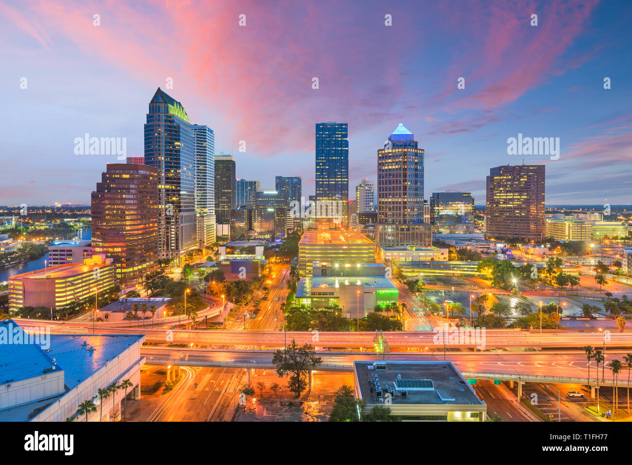 Tampa, Florida, USA aerial downtown skyline at dusk. Stock Photo