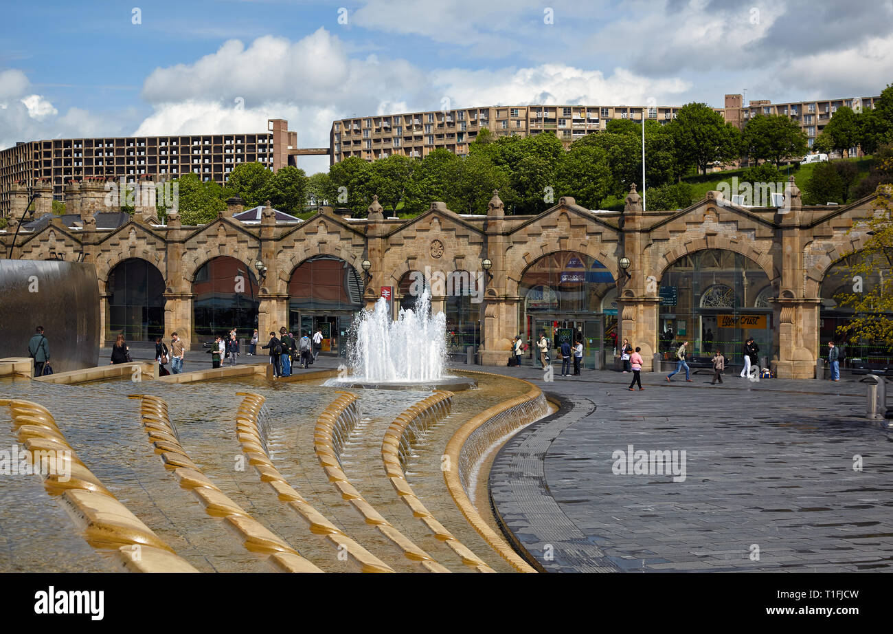 SHEFFIELD, ENGLAND - MAY 8, 2009: The view of Sheaf Square with the railway station and Park Hill in the background. South Yorkshire. England Stock Photo