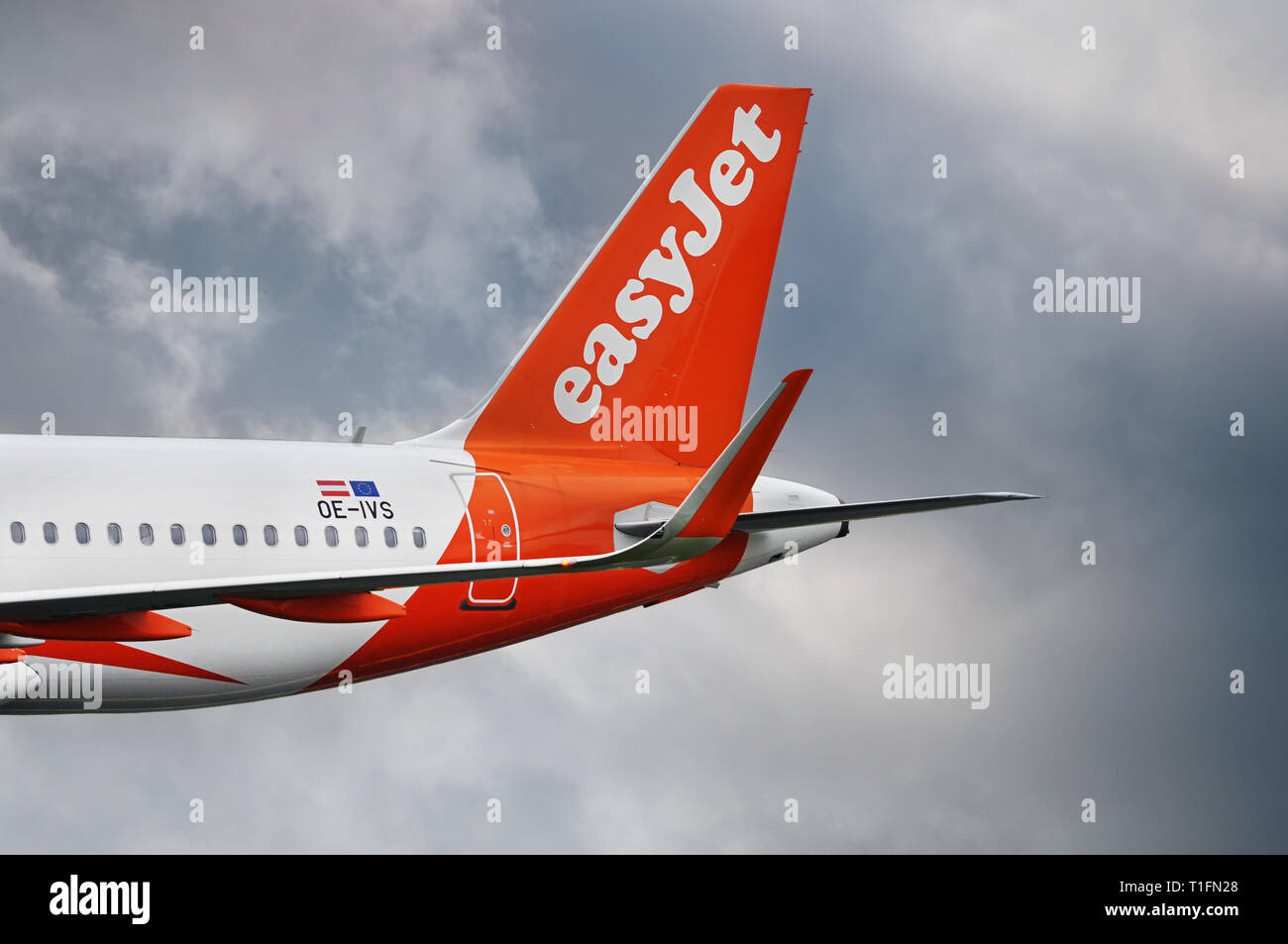 Manchester Airport, United Kingdom - November 9, 2018: Easy Jet Europe OE-IVS Airbus A320 - MSN 7235 ex G-EZPN moments before landing. Stock Photo