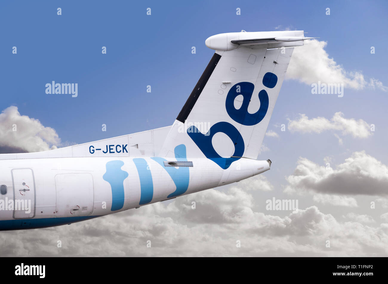 Manchester Airport, United Kingdom - April 30, 2016: Flybe G-JECK De Havilland Canada DHC-8-402Q Dash 8 - cn 4113 moments after arrival. Stock Photo