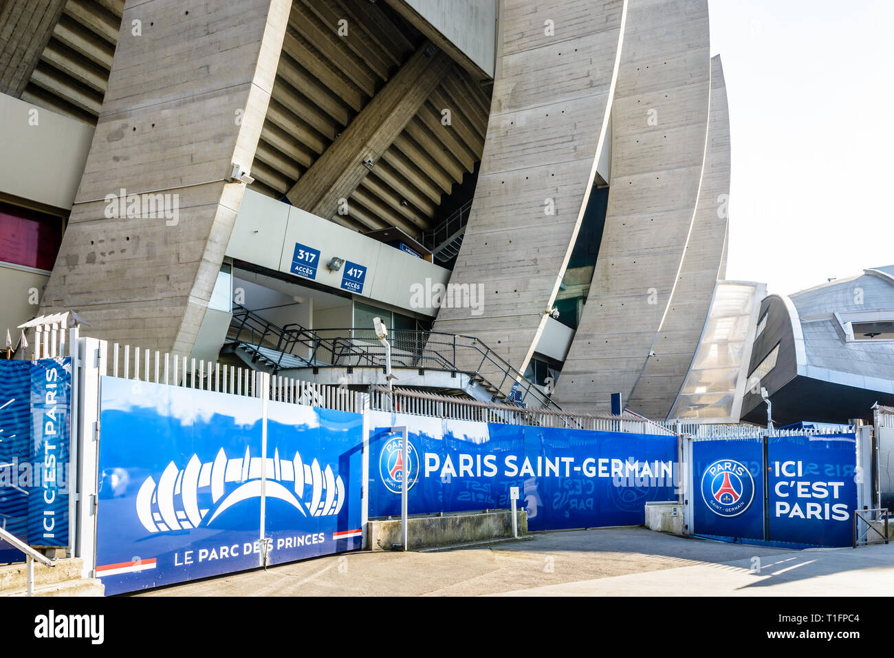 The Parc des Princes stadium, home stadium of the Paris Saint-Germain (PSG) football club in Paris, France. Stock Photo