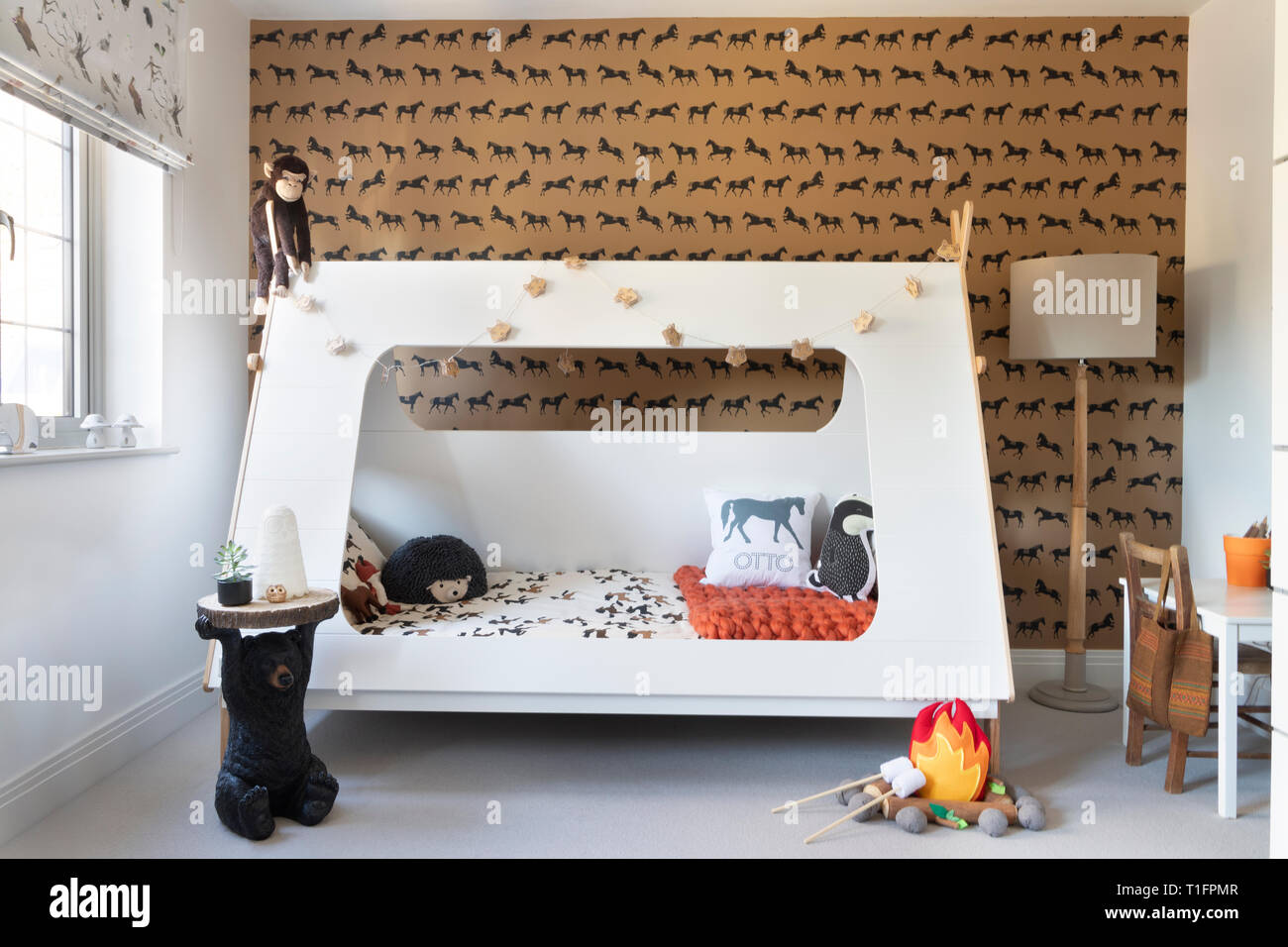 Child S Bedroom Decorated With A Woodland Theme Stock Photo