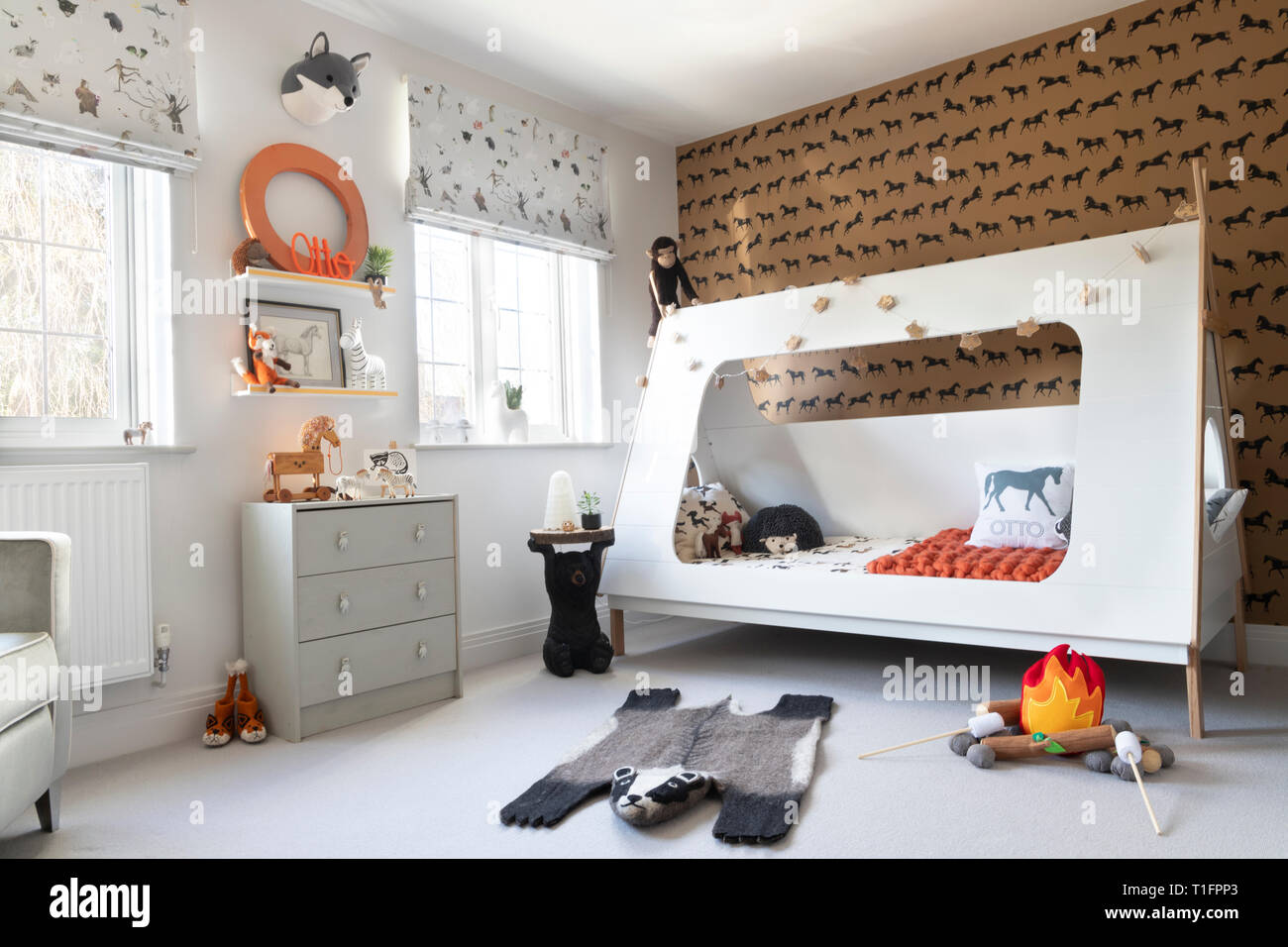 Child S Bedroom In A Woodland Theme Stock Photo 241906955