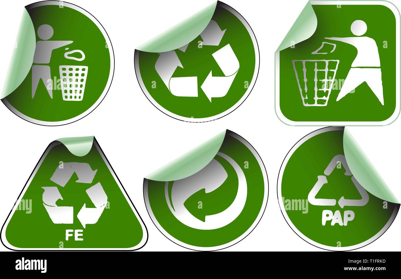 Set of green labels badges and stickers with recycle icons Stock Vector ...