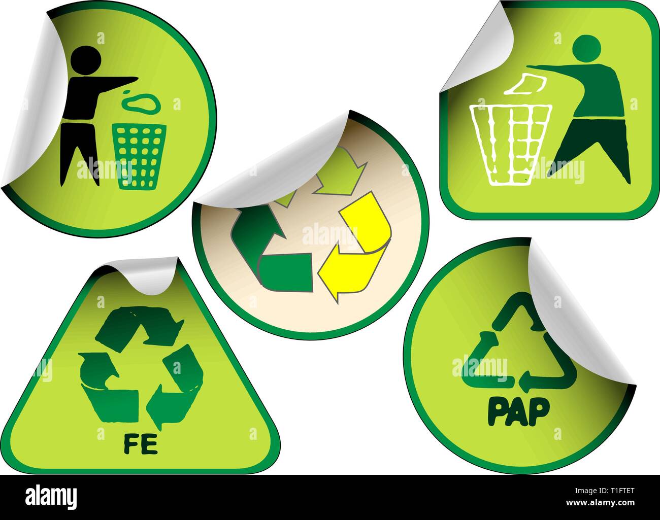 Set of green labels badges and stickers with recycle icons Stock Vector ...