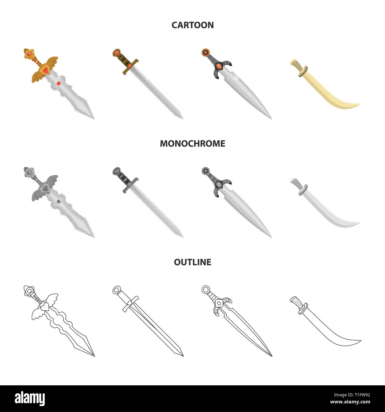 handle,longsword,Spanish,scimitar,decoration,templar,conqueror,wings,battle,ruby,ancient,steel,old,gold,warrior,silver,military,ornament,soldier,stone,power,knight,murder,game,armor,sharp,blade,sword,dagger,knife,weapon,saber,medieval,set,vector,icon,illustration,isolated,collection,design,element,graphic,sign Vector Vectors , Stock Vector