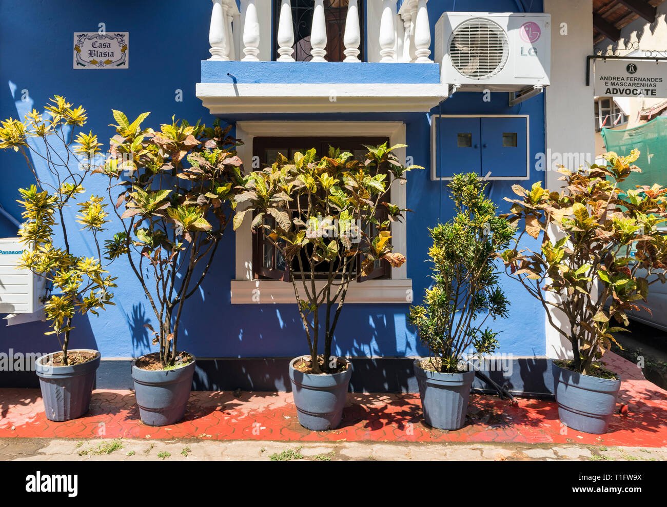 Colonial house with flowerpots in Fontainhas, Panaji (Panjim), Goa