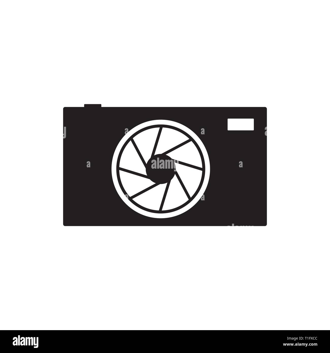 photography logo, black camera logo with lens at the middle and flash light  at the corner, symbol camera, icon camera, flat design Stock Vector Image &  Art - Alamy