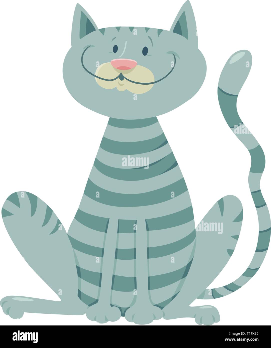 Cartoon Illustration of Happy Tabby Cat Animal Character Stock Vector