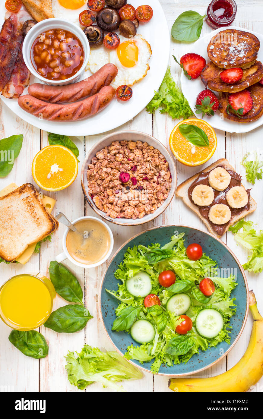 Different types of breakfast or brunch Stock Photo Alamy
