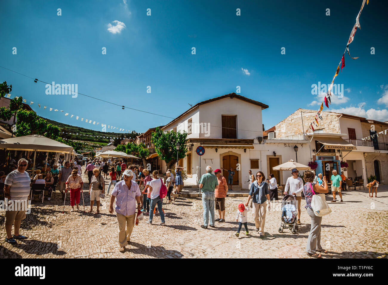 Pano Lefkara Greek: is a village on the island of Cyprus famous for its lace, known as lefkaritika in Greek: and silver handicrafts. The village takes Stock Photo