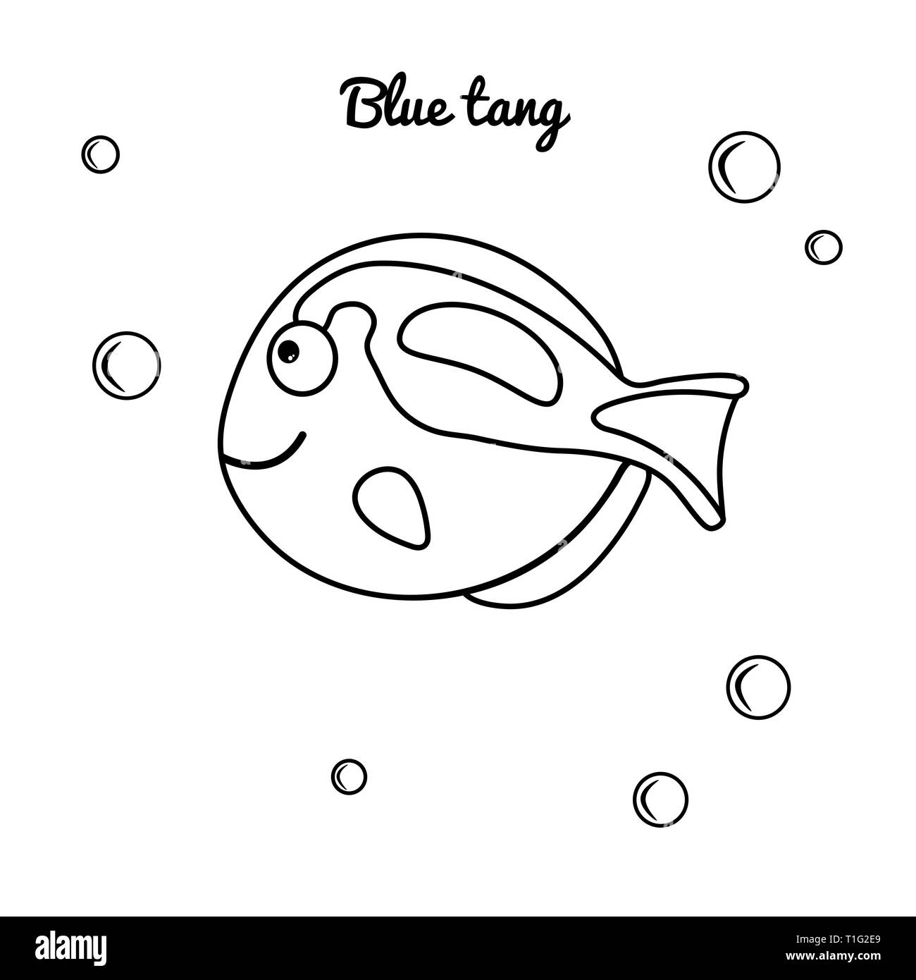 Sea animal Blue Tan. Vector marine character for coloring book for kids. Thick contour suitable for kids. Pastime with children. Educational games. Si Stock Vector