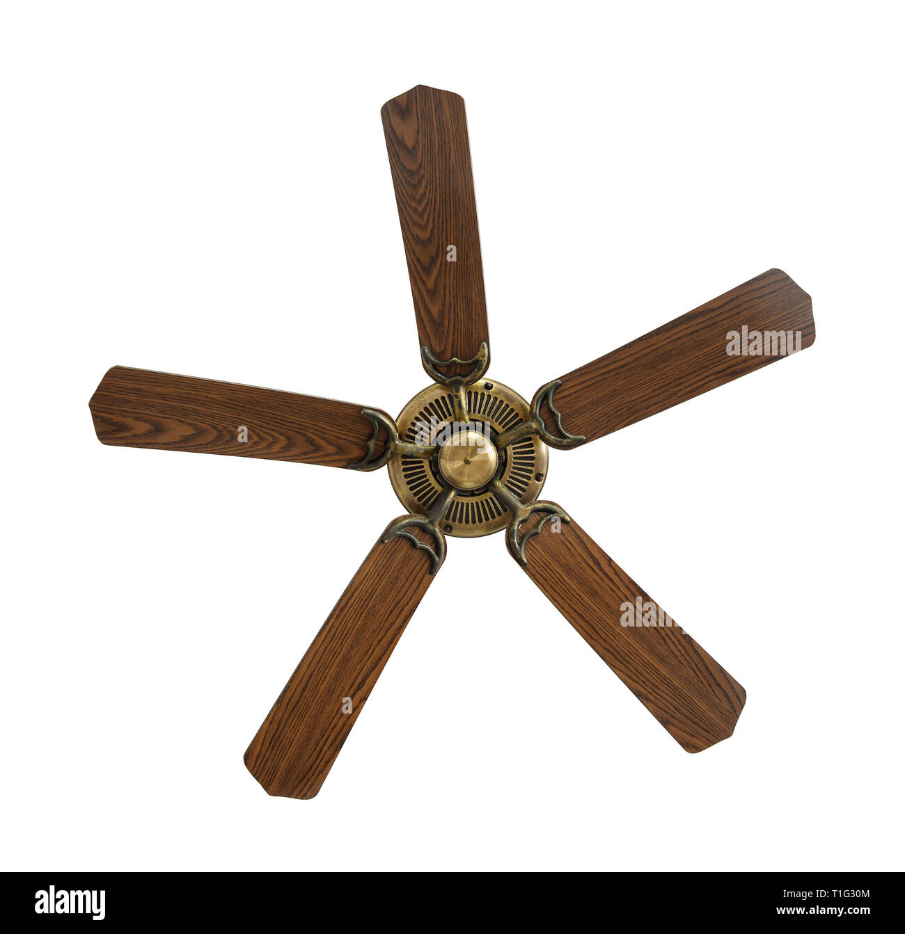 Top view of old electric ceiling fan isolated on white Stock Photo