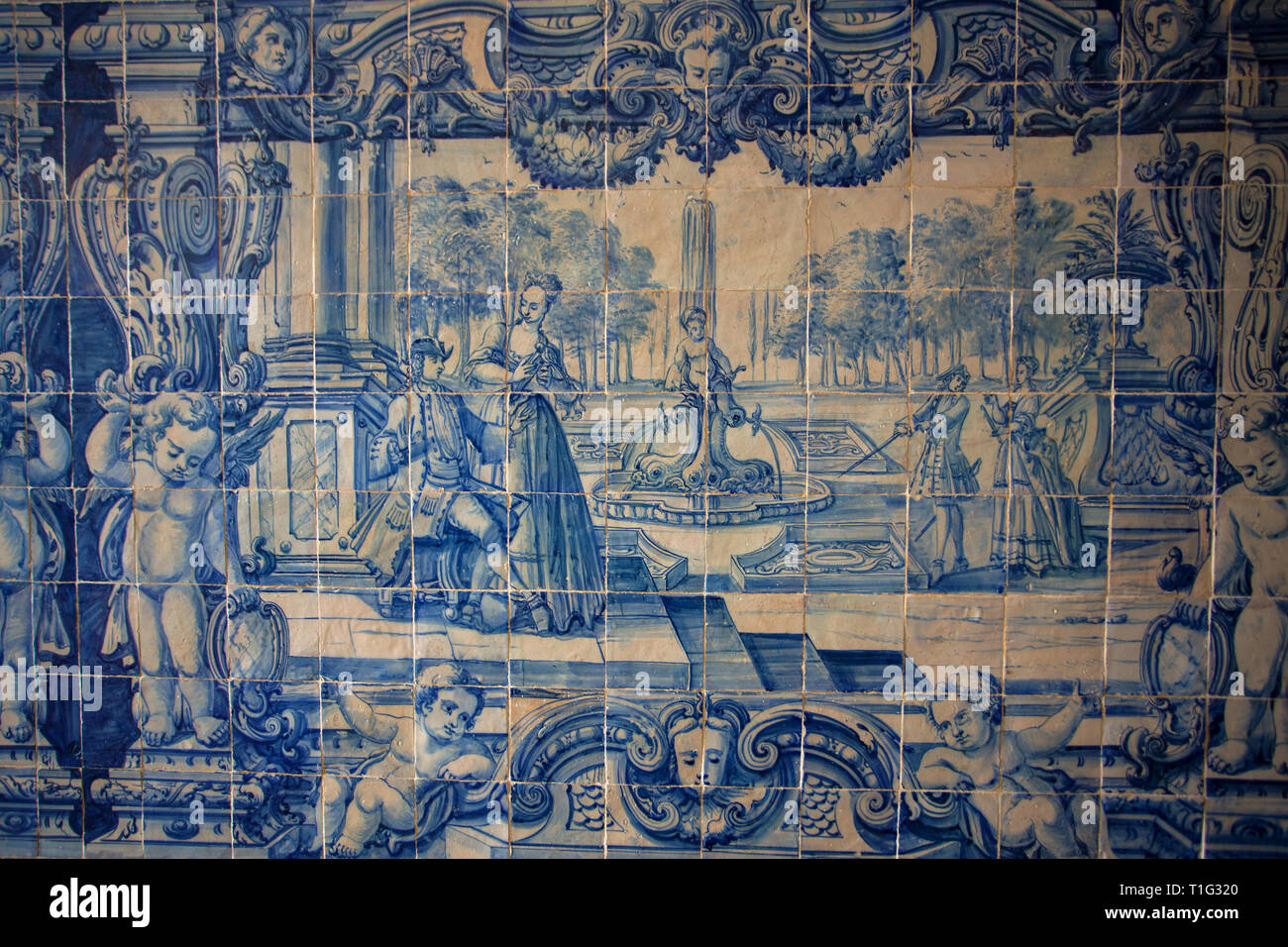 Portuguese azulejo blue tiles in Lisbon Stock Photo