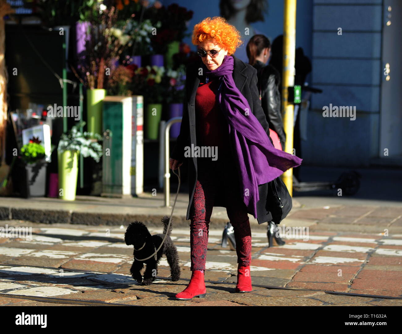 Italian pop singer Ornella Vanoni goes for a walk with her dog Featuring:  Ornella Vanoni Where: Milan, Italy When: 23 Feb 2019 Credit: IPA/WENN.com  **Only available for publication in UK, USA, Germany,