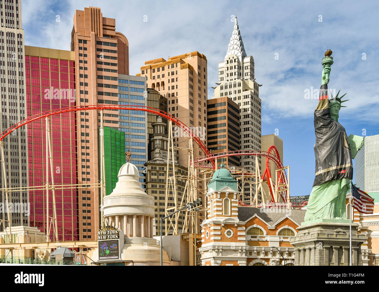 LAS VEGAS, NV, USA - FEBRUARY 2019: Wide angle view of the New York New York Hotel in Las Vegas Stock Photo