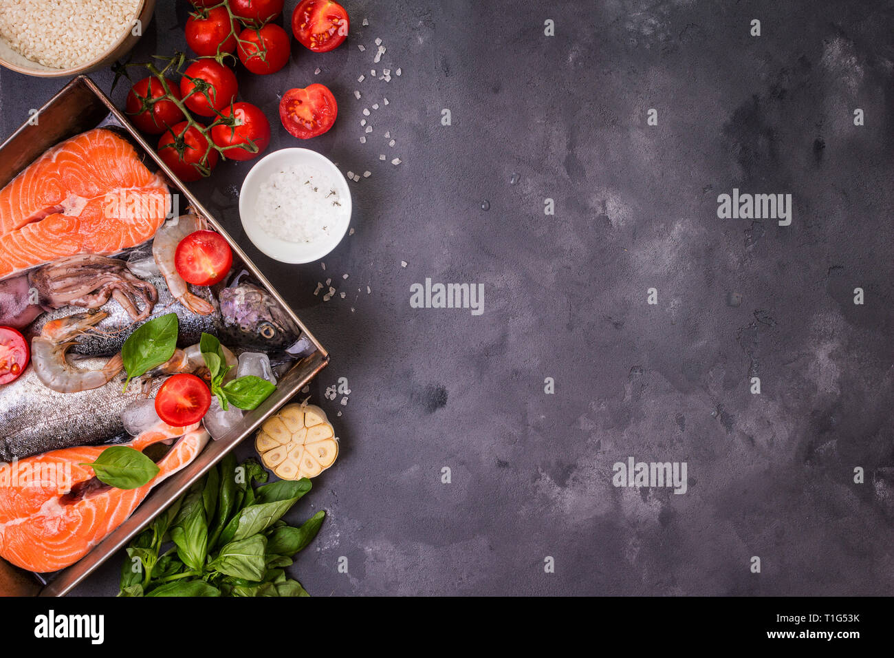 Assorted fish and seafood Stock Photo Alamy