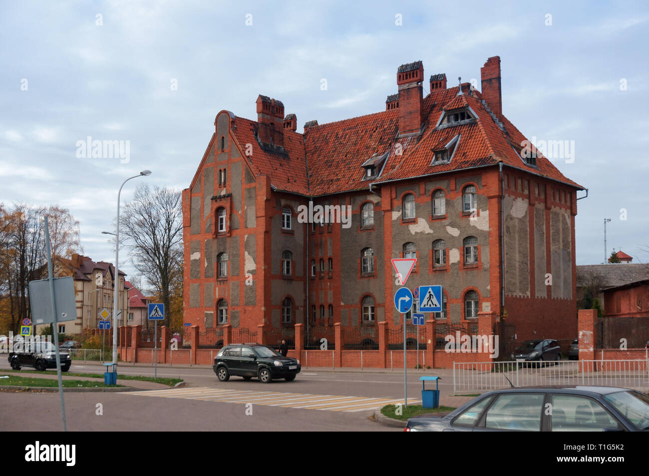 old German red brick building, Baltiysk city, Kaliningrad region, Russia, 04 November 2018 Stock Photo