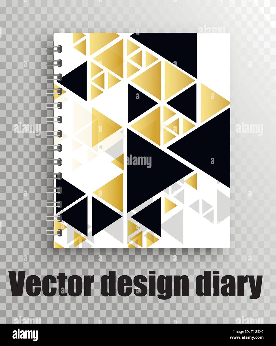 Vector mock up of notepad cover black and gold triangles pattern