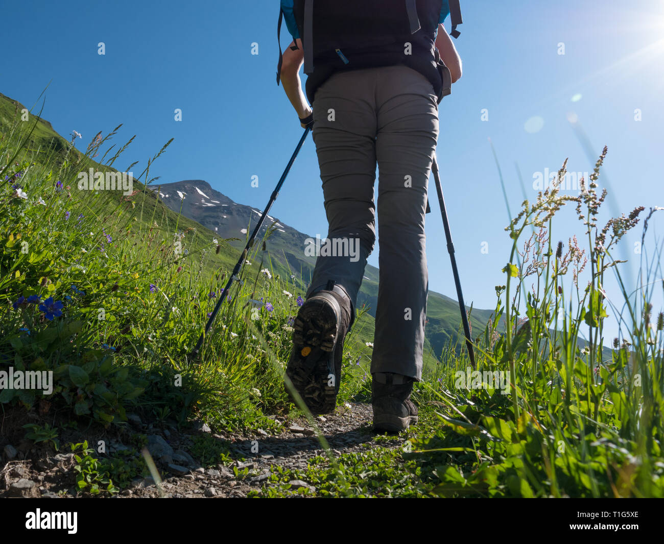 hiking in mountains Stock Photo
