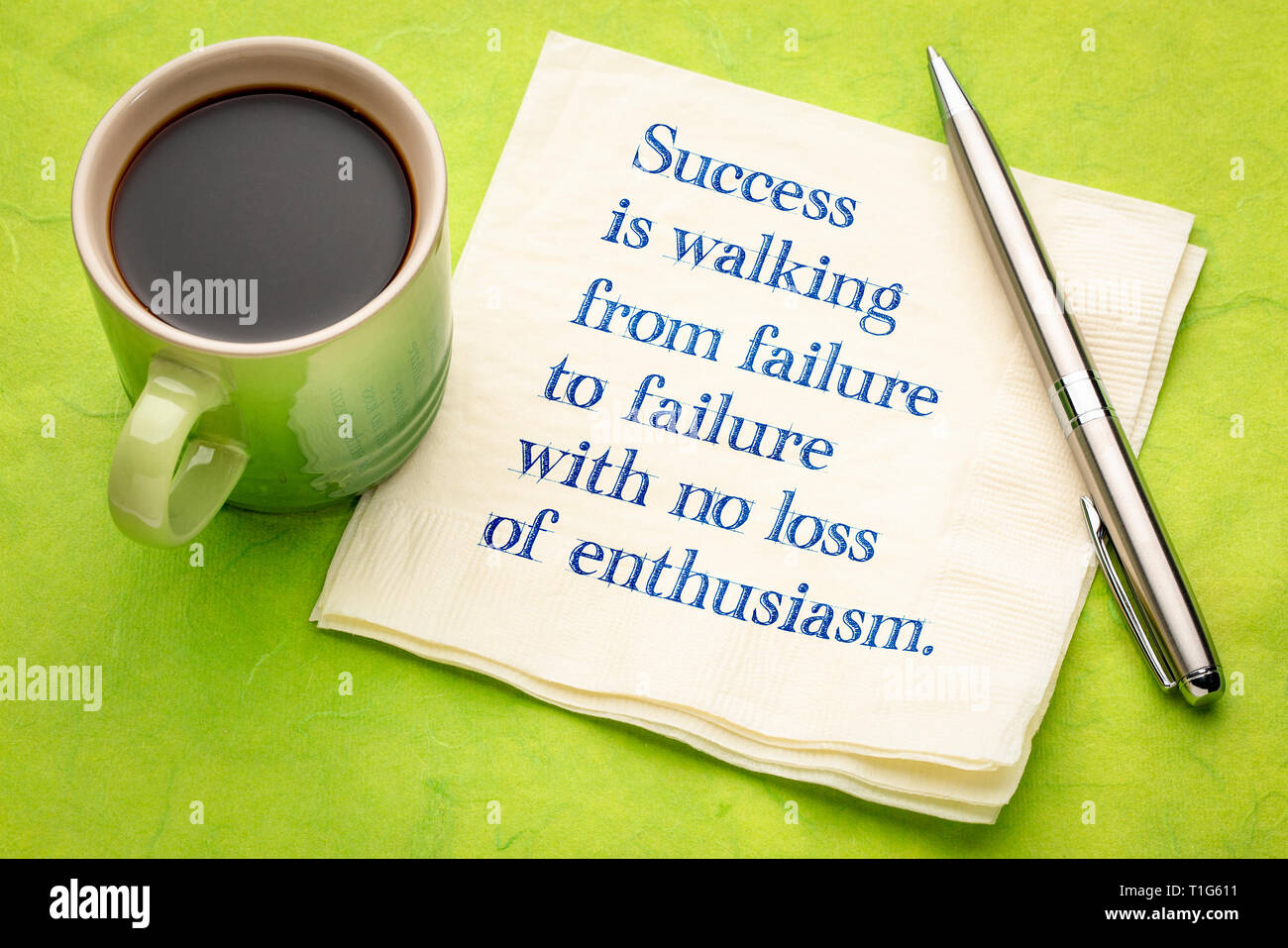 success is walking from failure to failure withi no loss of enthusiasm - handwriting on a napkin with a cup of coffee Stock Photo