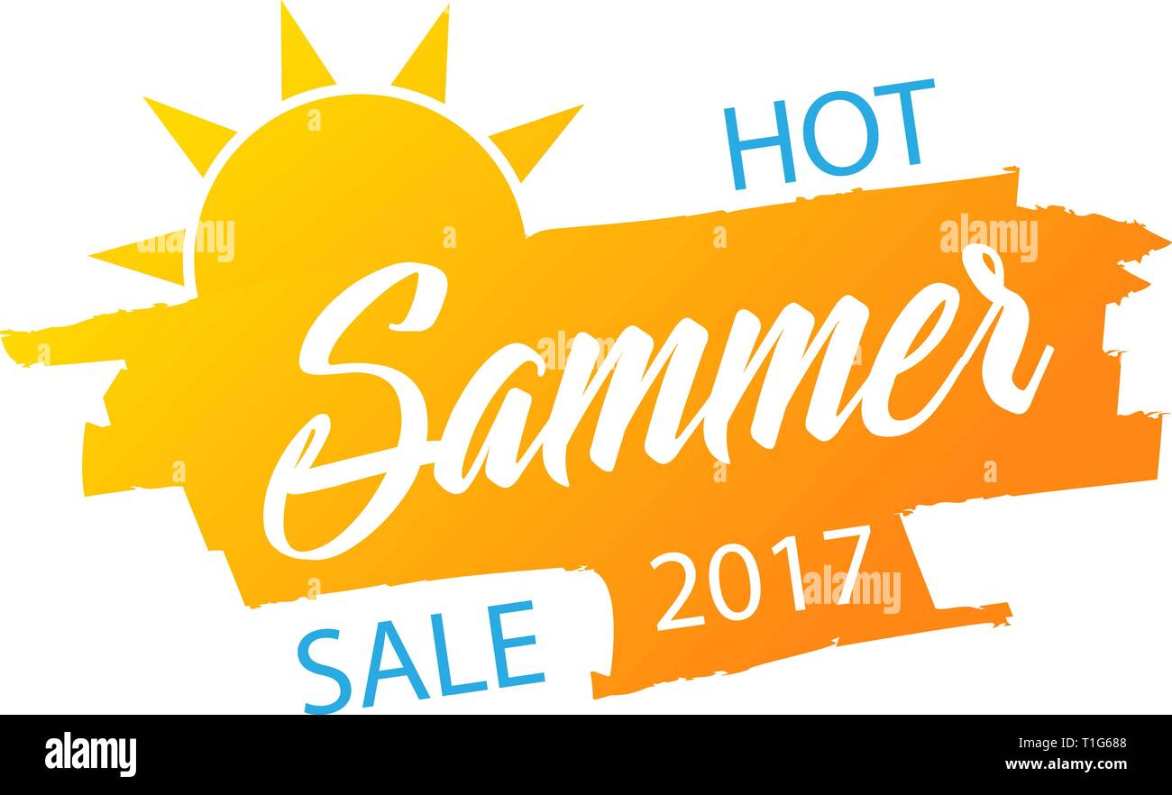 Hot summer sale banner, stylish vector design on white background Stock