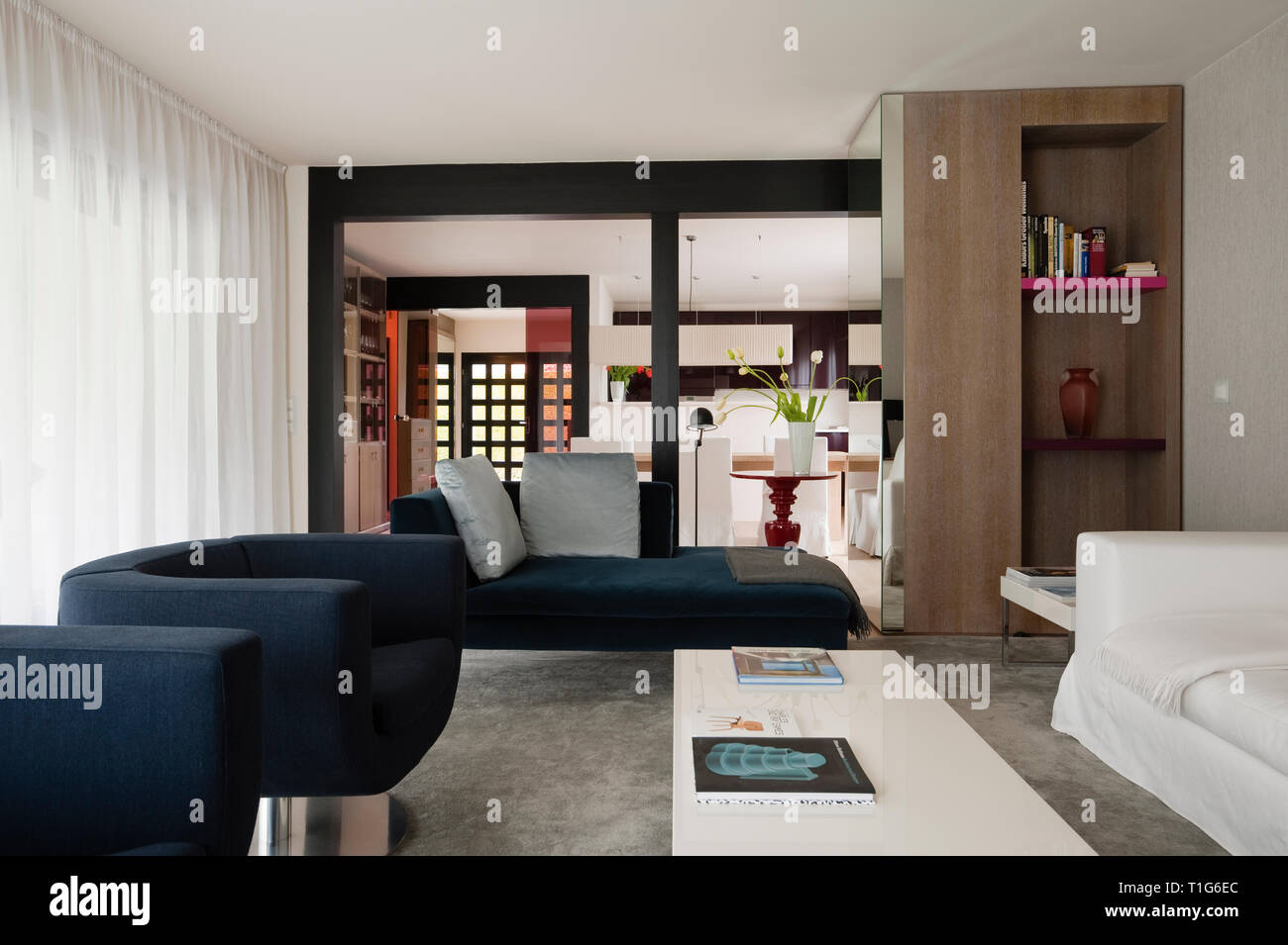 Modern living room with recessed shelves Stock Photo Alamy