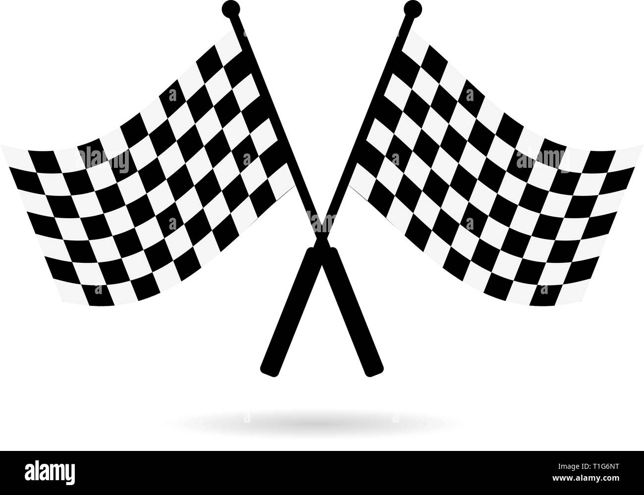 Racing flag finish with shadow on white background, icon Stock Vector