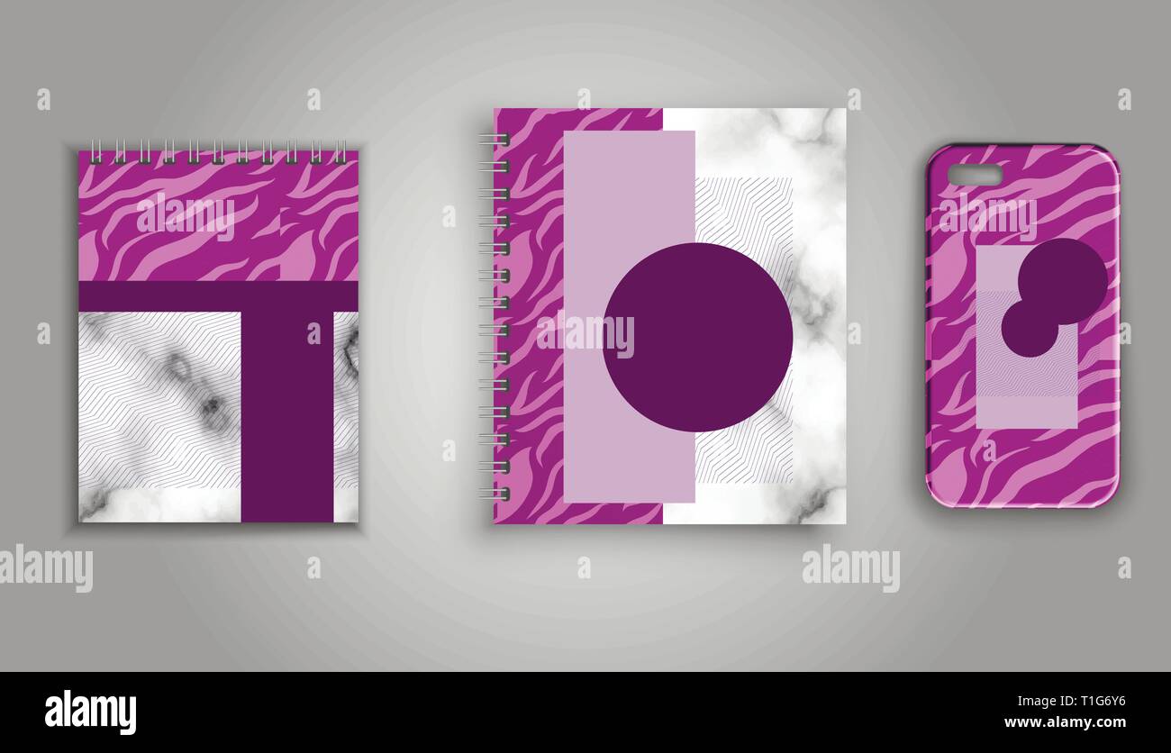 Vector collection of notebooks and covers with a popular print Stock ...