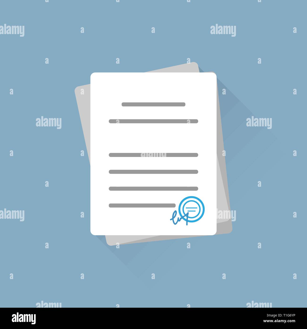 Office documents or contract, on a isolated blue background Stock Vector