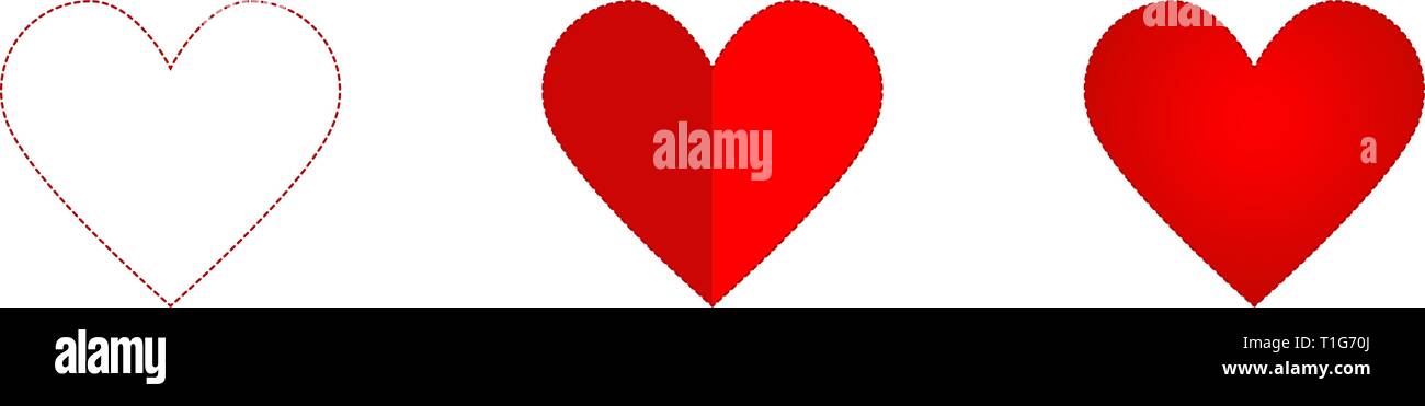 Hearth set icon red colored on a white background, valentine day, vector Stock Vector
