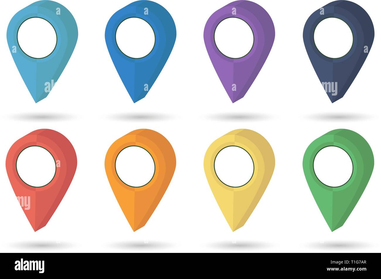 Pointer map. Set pin. Location icons. Pointers icon. illustration with shadow - vector Stock Vector