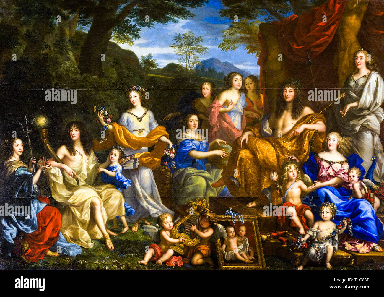 Louis XIV and the royal family, painting, Jean Nocret, 1670, Stock Photo