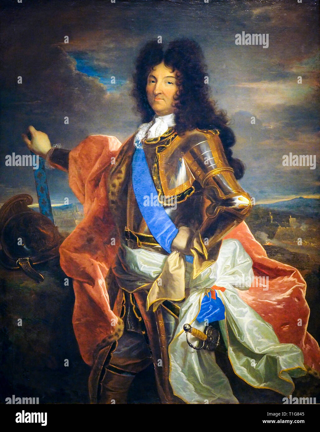 King Louis XIV of France (1638-1715), portrait painting in armour on horseback, Hyacinthe Rigaud, c. 1701 Stock Photo