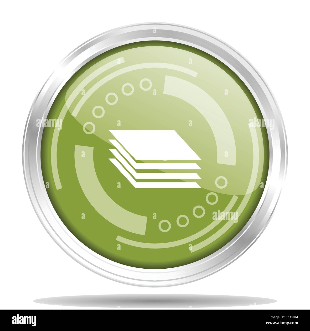 Layers silver metallic chrome border round web icon, vector illustration for webdesign and mobile applications isolated on white background Stock Vector