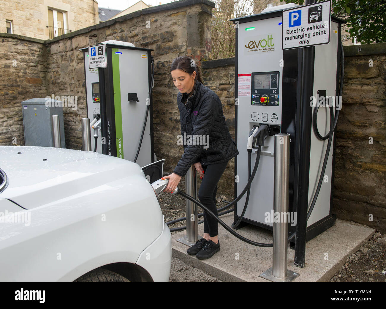 Electric Taxi charging station, Edinburgh City centre. Stock Photo