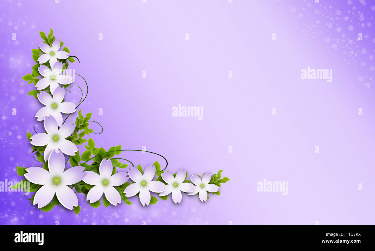 3d illustration. Bouquet of flowers isolated on lilac background. Ornament for the design of cards. Set of bulk flowers Stock Photo