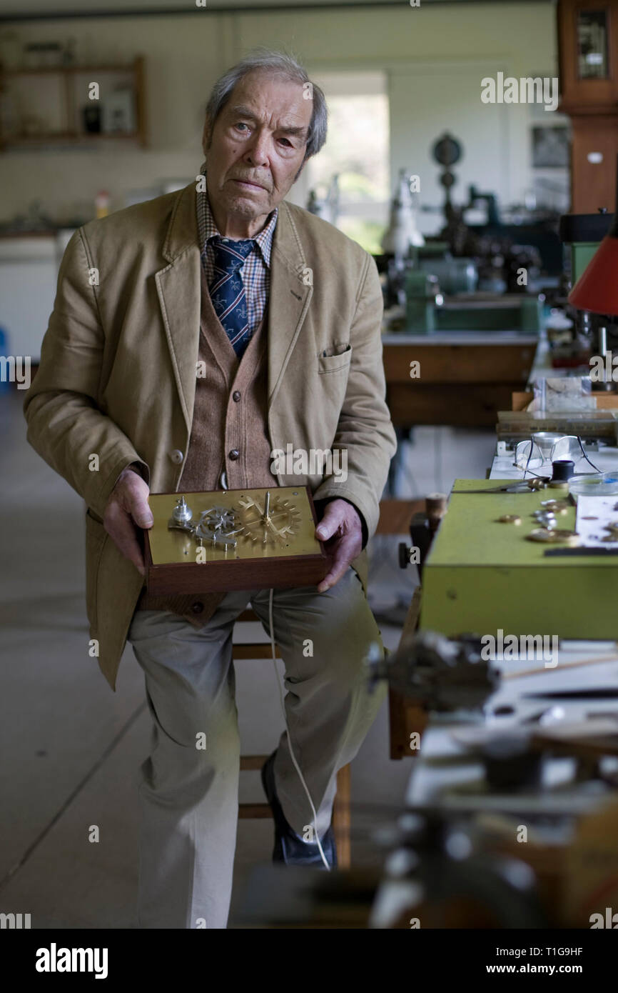 Master horologist Daniels, pictured in his in the