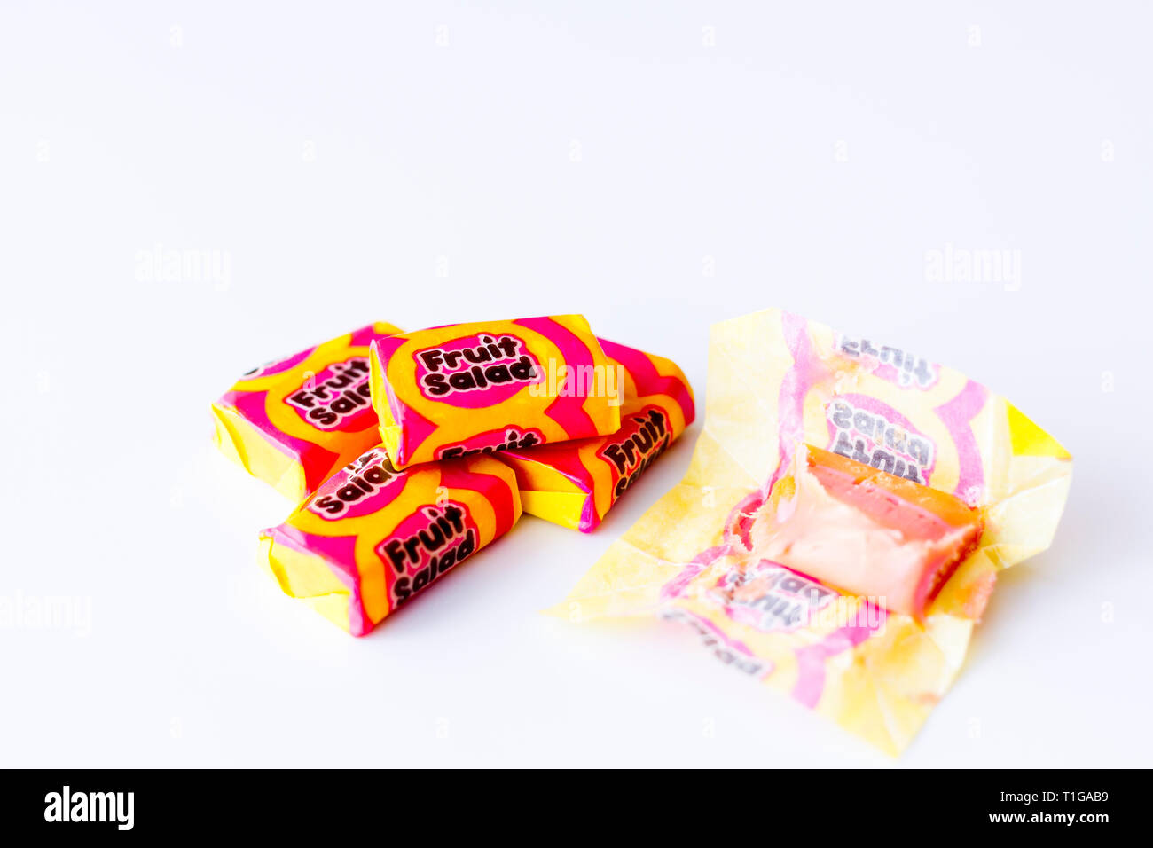 Some Fruit Salad sweets. Chewy sweets. Sweet chews. Candy. United Kingdom Stock Photo