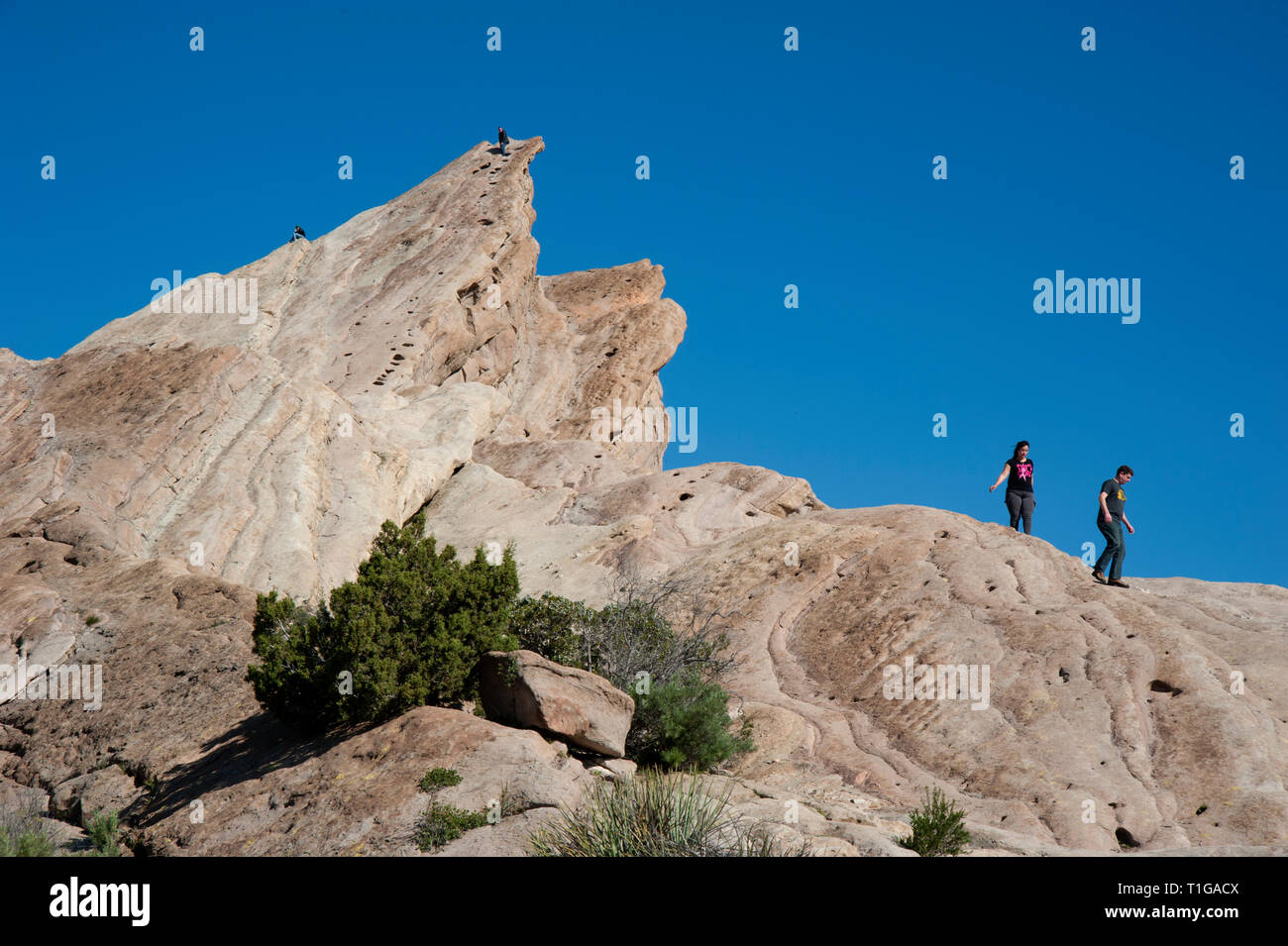 People visiting Vasquez Rocks near Agua Dulce in the Antelope Valley area of Southern California. Stock Photo