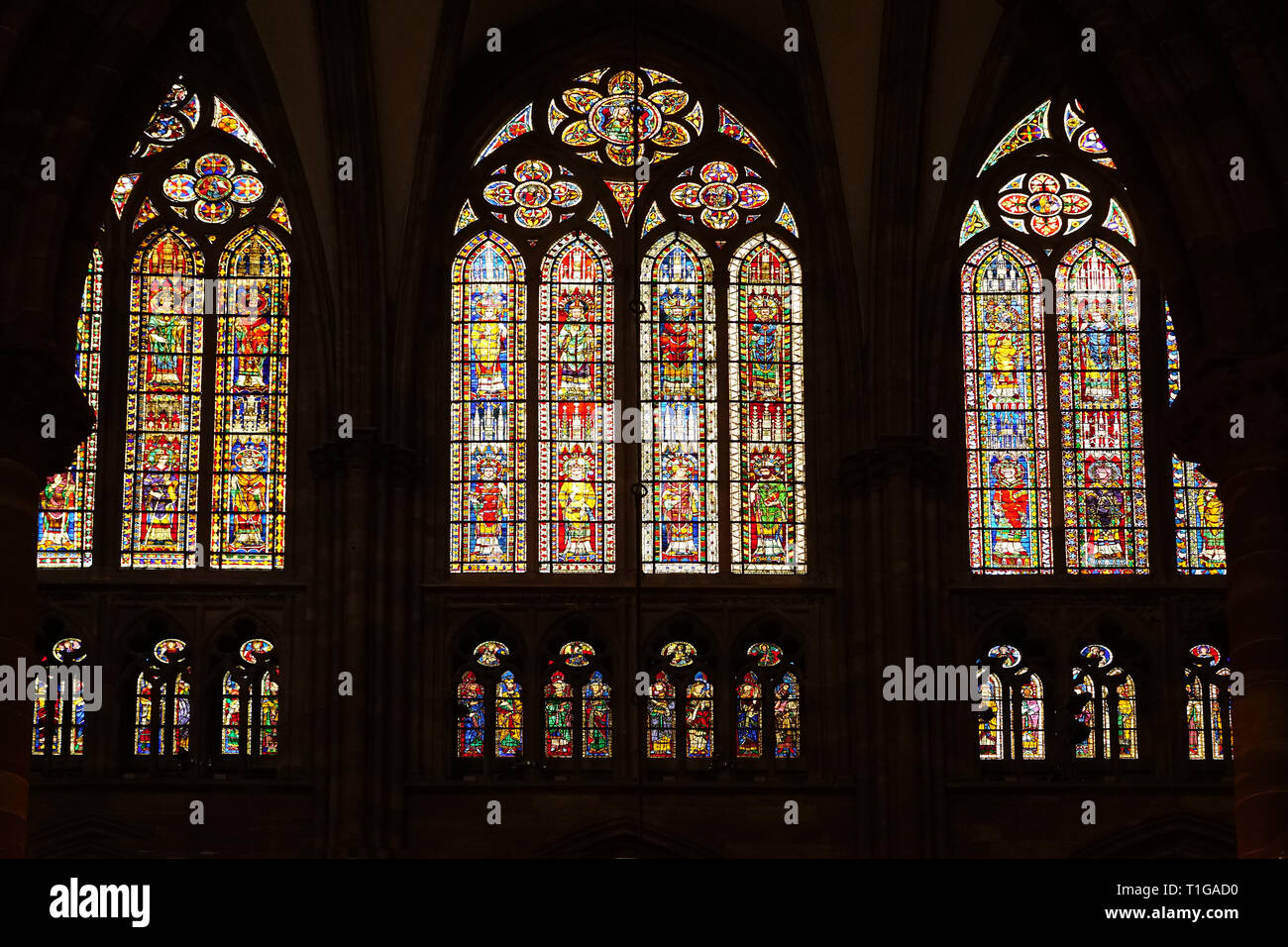 old mosaic windows in Strasbourg Cathedral Stock Photo