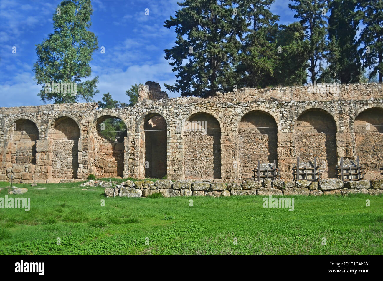 the ancient wall of Daphni Monastery Athens Greece greek ancient