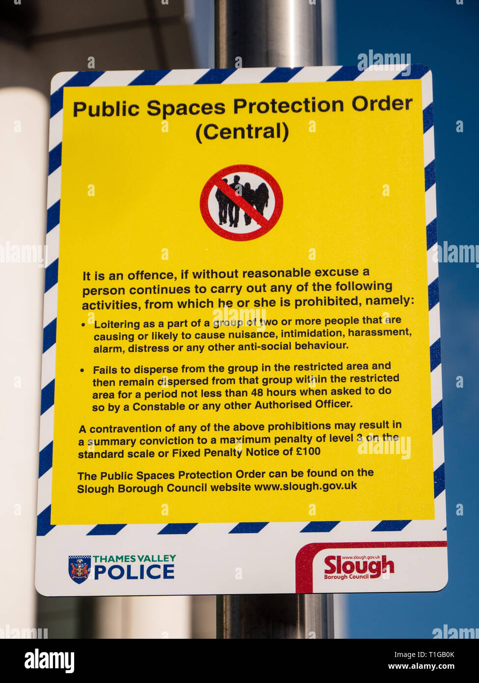 Public Spaces Protection Order, Sign, Slough, Berkshire, England, UK, GB. Stock Photo
