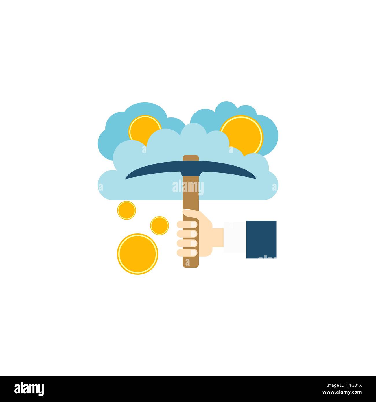Cloud Mining Concept. Cloud Mining Concept Vector Flat Icon Isolated on White Background Stock Vector