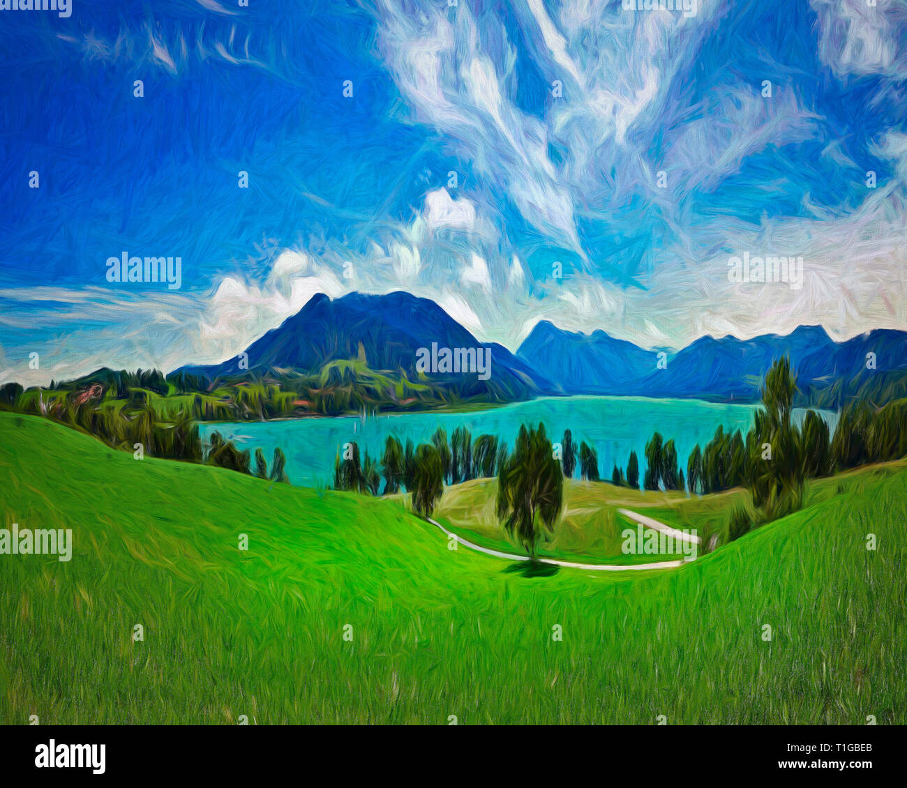 DIGITAL ART: Lake Tegernsee, Bavaria, Germany Stock Photo