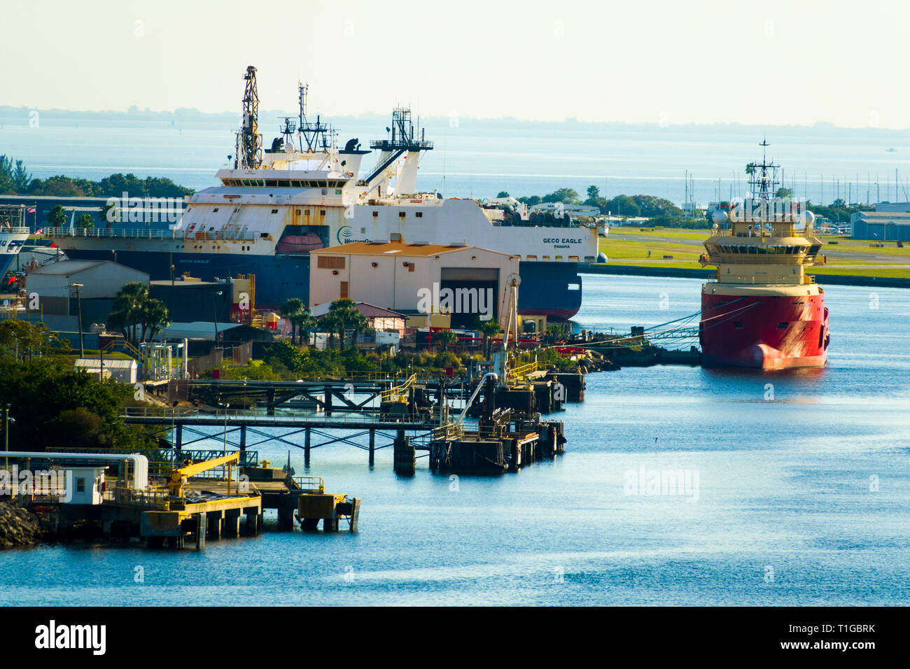 Shipping port on the Hillsbourough River in Tampa Florida Stock Photo