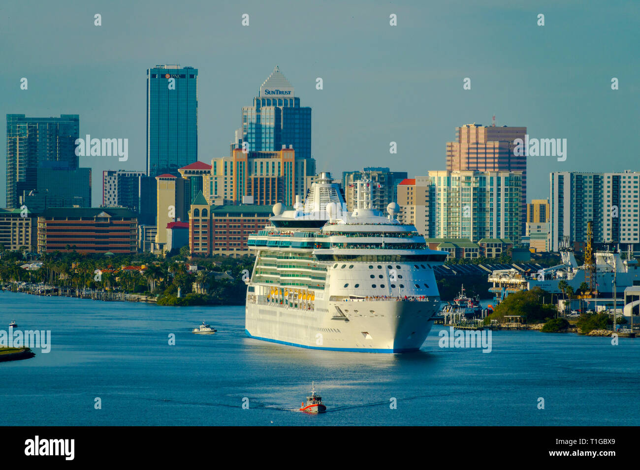 Tampa Florida skyline from the deck of a departing cruise ship on the