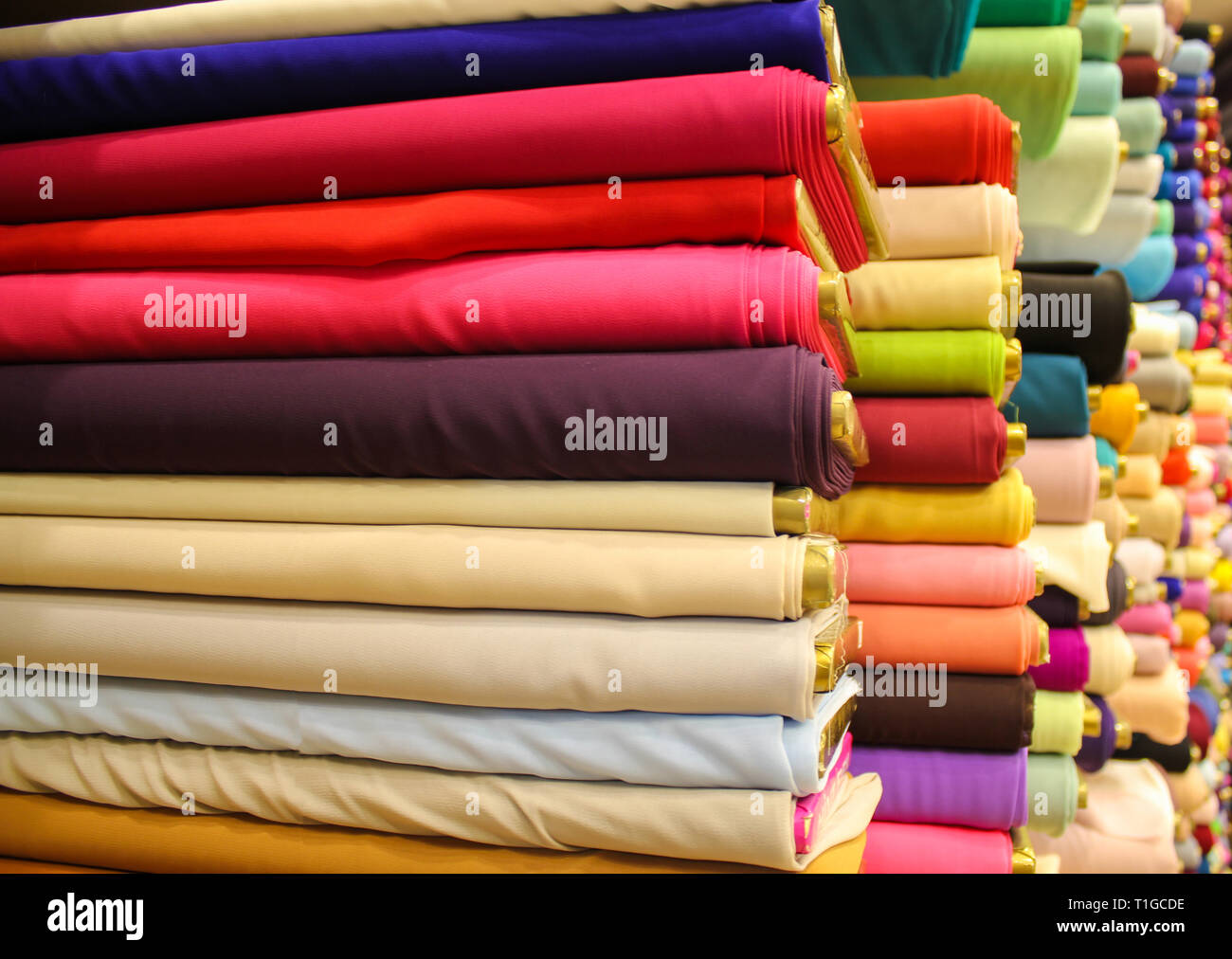 Silk roll fabrics Stock Photo Alamy